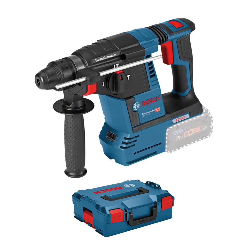 Bosch PRO 18 V System Akku Bohrhammer GBH 18 V-26 (SDS Plus, Bohr-Ø max: Beton/Stahl/Holz 26/13/30 mm, inkl. Zusatzhandgriff,