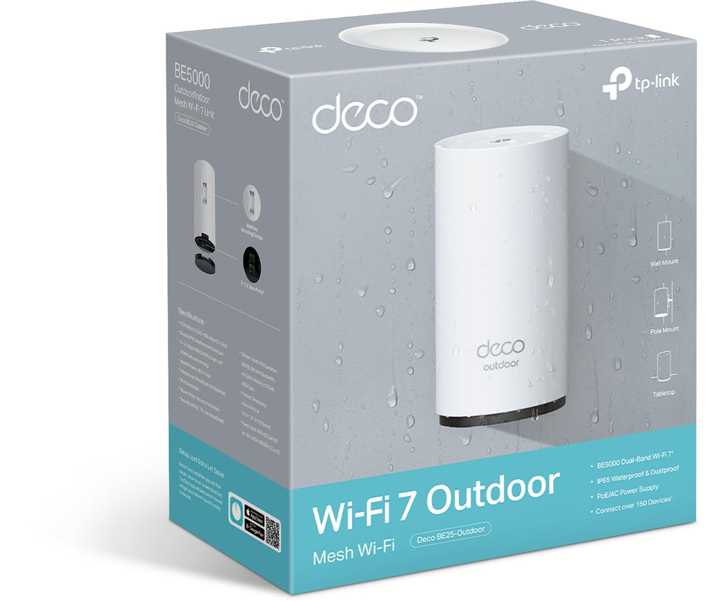 TP-Link Deco BE25 Outdoor WiFi 7 Router – Dual-Band, 2× 2.5G Ports, PoE/AC-Stromversorgung – Produktansicht 2