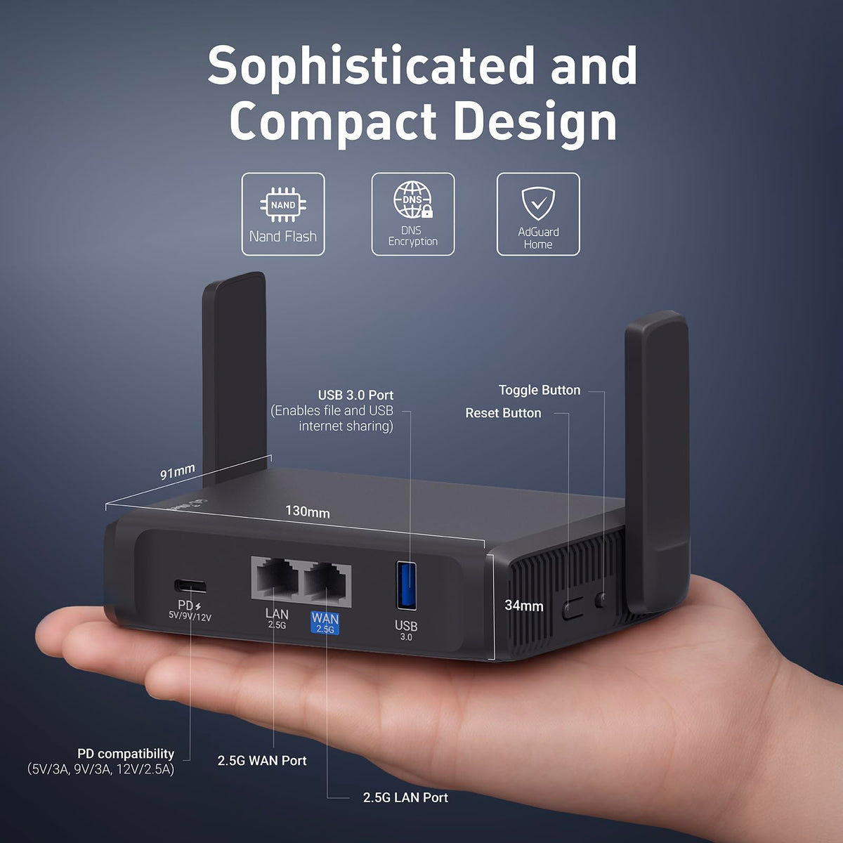 GL.iNet GL-BE3600 (Slate 7) – Mobiler Wi-Fi 7 Reise-Router mit VPN & 2.5G Port – Produktansicht 3