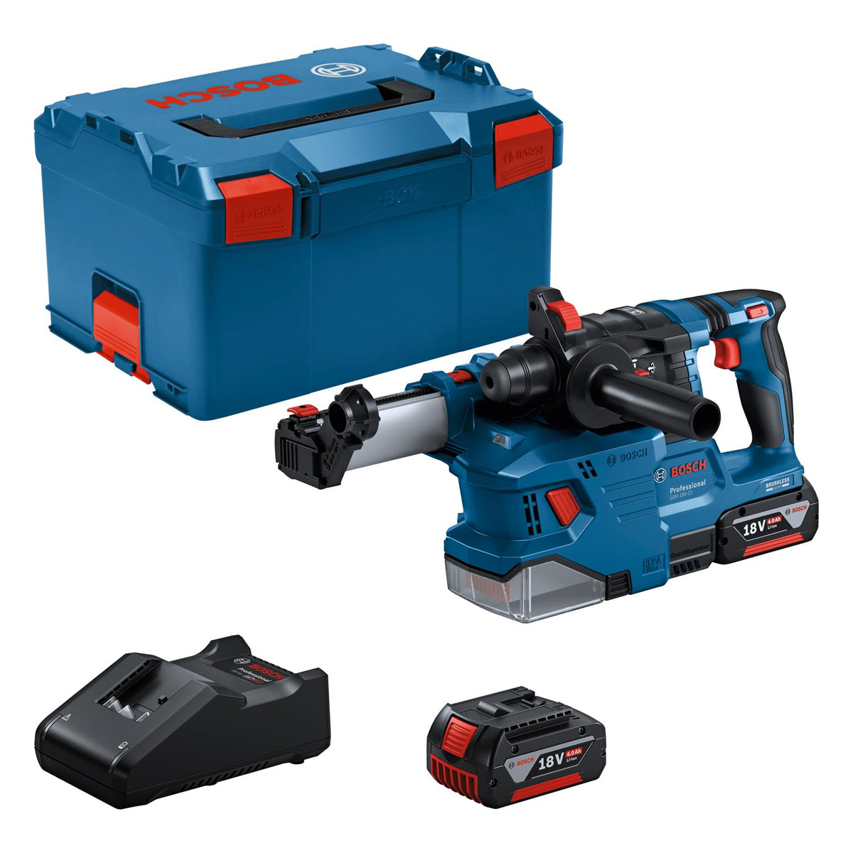 Bosch Professional 18 V System Akku Bohrhammer GBH 18 V-22 (mit SDS plus, inkl. 2x 4,0 Ah Akku, Schnellladegerät GAL 18 V-40,
