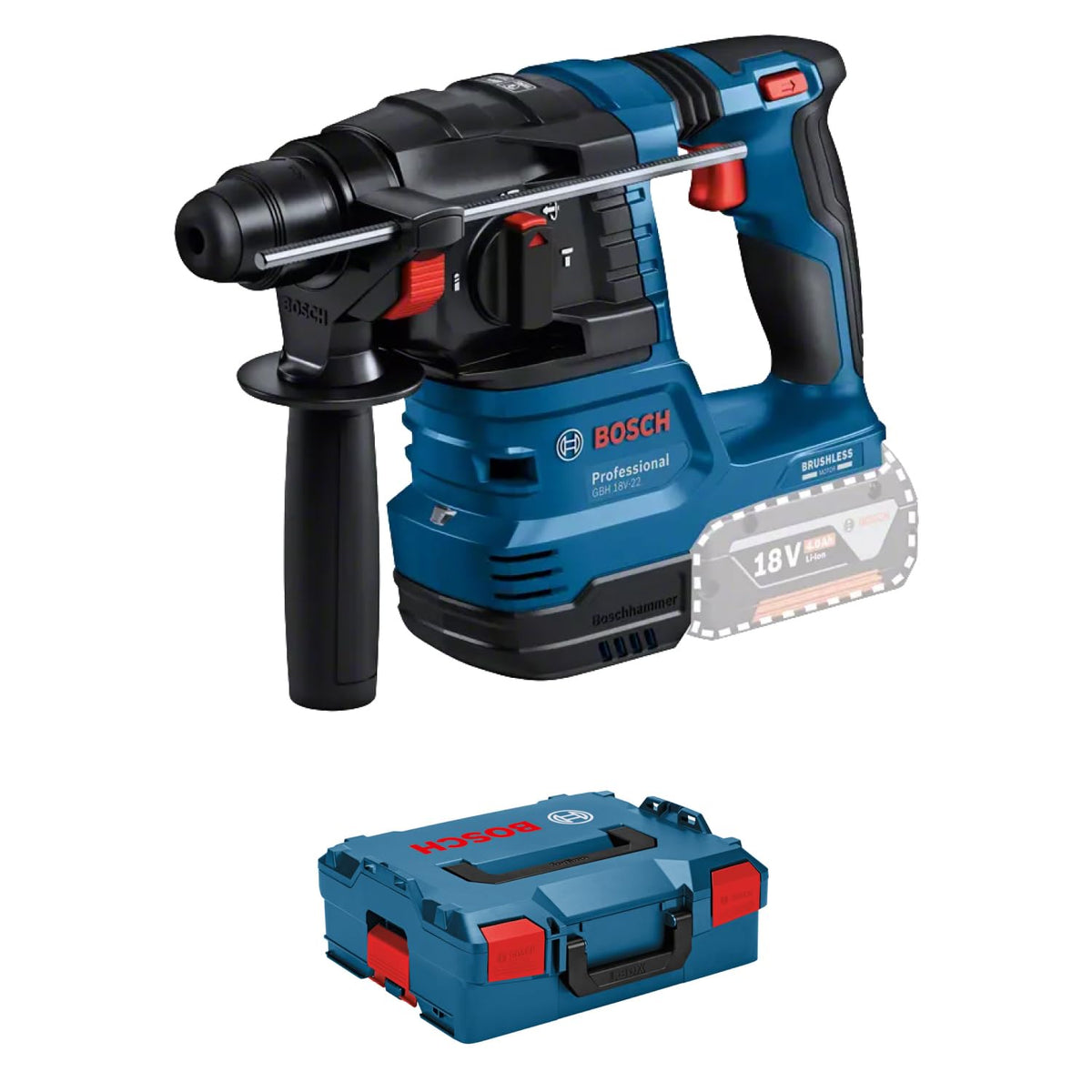 Bosch Professional 18 V System Akku Bohrhammer GBH 18 V-22 (mit SDS plus, inkl. 2x 4,0 Ah Akku, Schnellladegerät GAL 18 V-40,