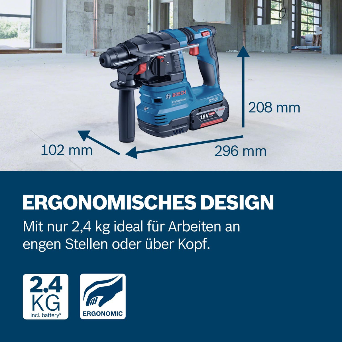 Bosch Professional 18 V System Akku Bohrhammer GBH 18 V-22 (mit SDS plus, inkl. 2x 4,0 Ah Akku, Schnellladegerät GAL 18 V-40,