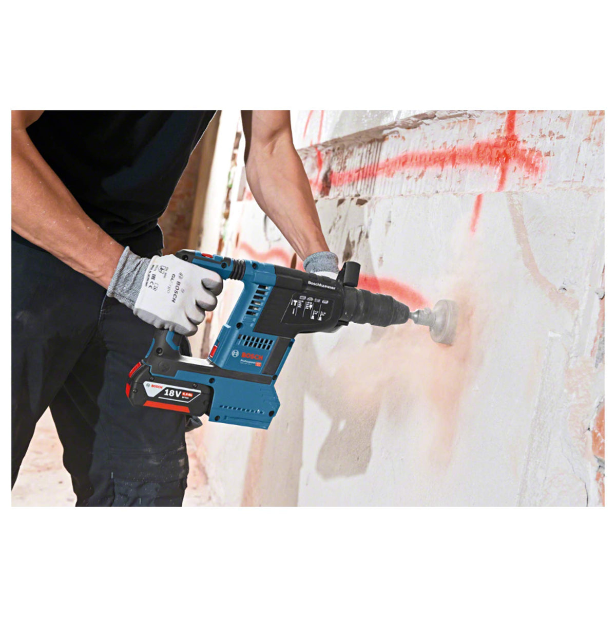 Bosch PRO 18 V System Akku Bohrhammer GBH 18 V-26 (SDS Plus, Bohr-Ø max: Beton/Stahl/Holz 26/13/30 mm, inkl. Zusatzhandgriff,