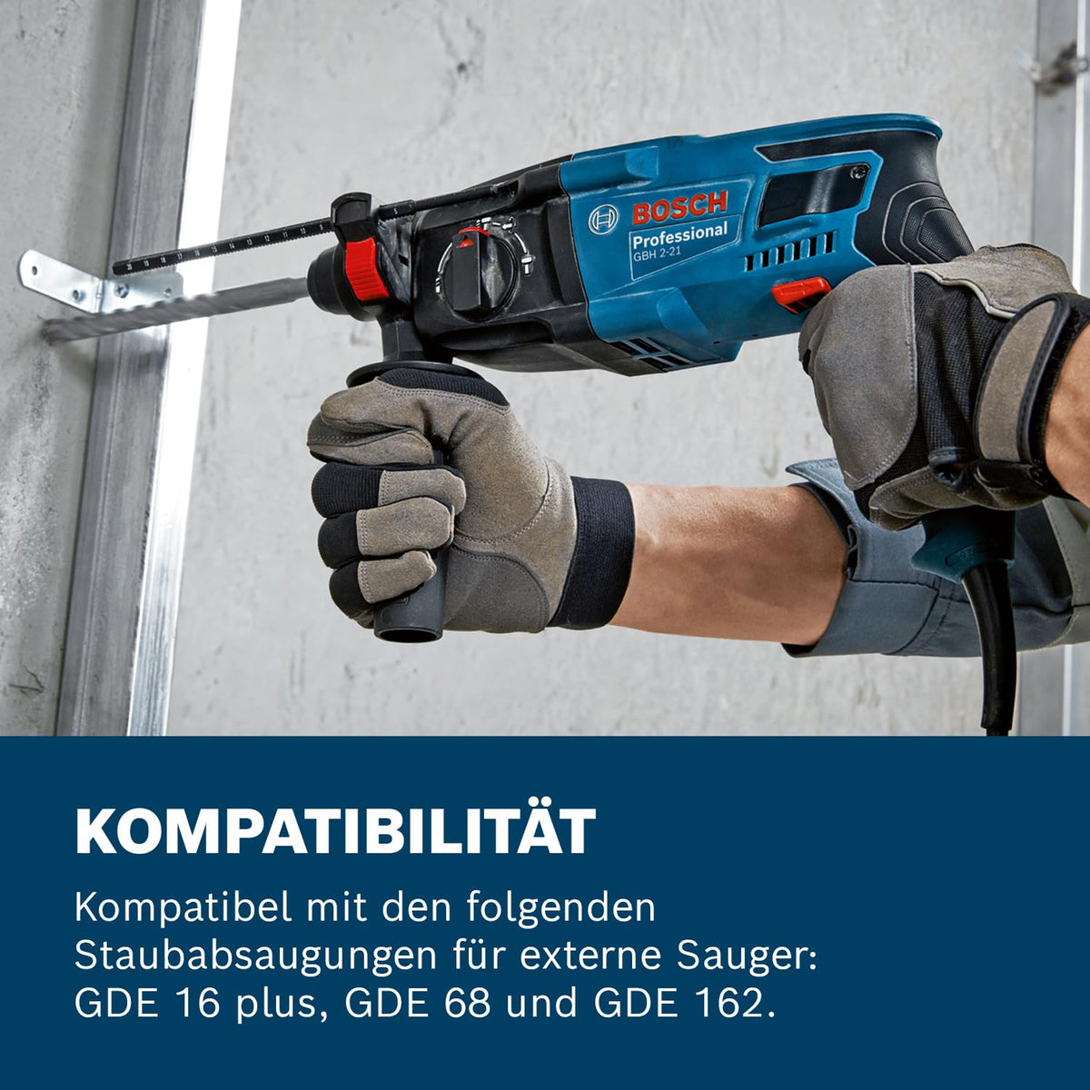 Bosch PRO Bohrhammer GBH 2-21 (mit SDS plus, inkl. Schnellspannbohrfutter mit SDS plus-Adapter, Zusatzhandgriff, Maschinentuc