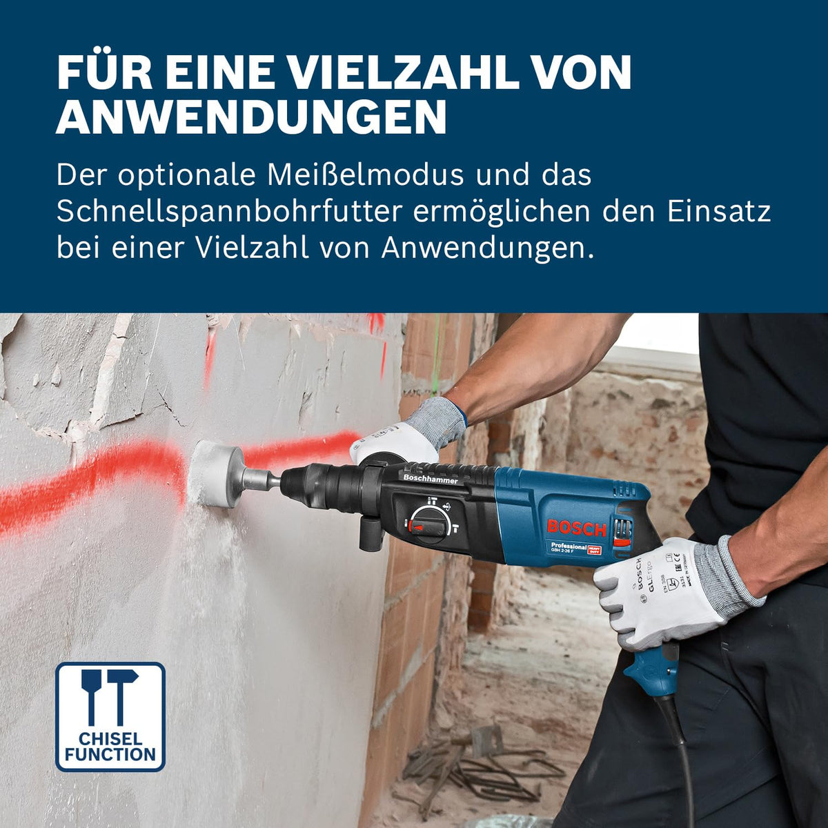 Bosch PRO Bohrhammer GBH 2-26 F (Leistung 830 Watt, Wechselfutter SDS-plus, inkl. Zusatzhandgriff, Tiefenanschlag, Maschinent