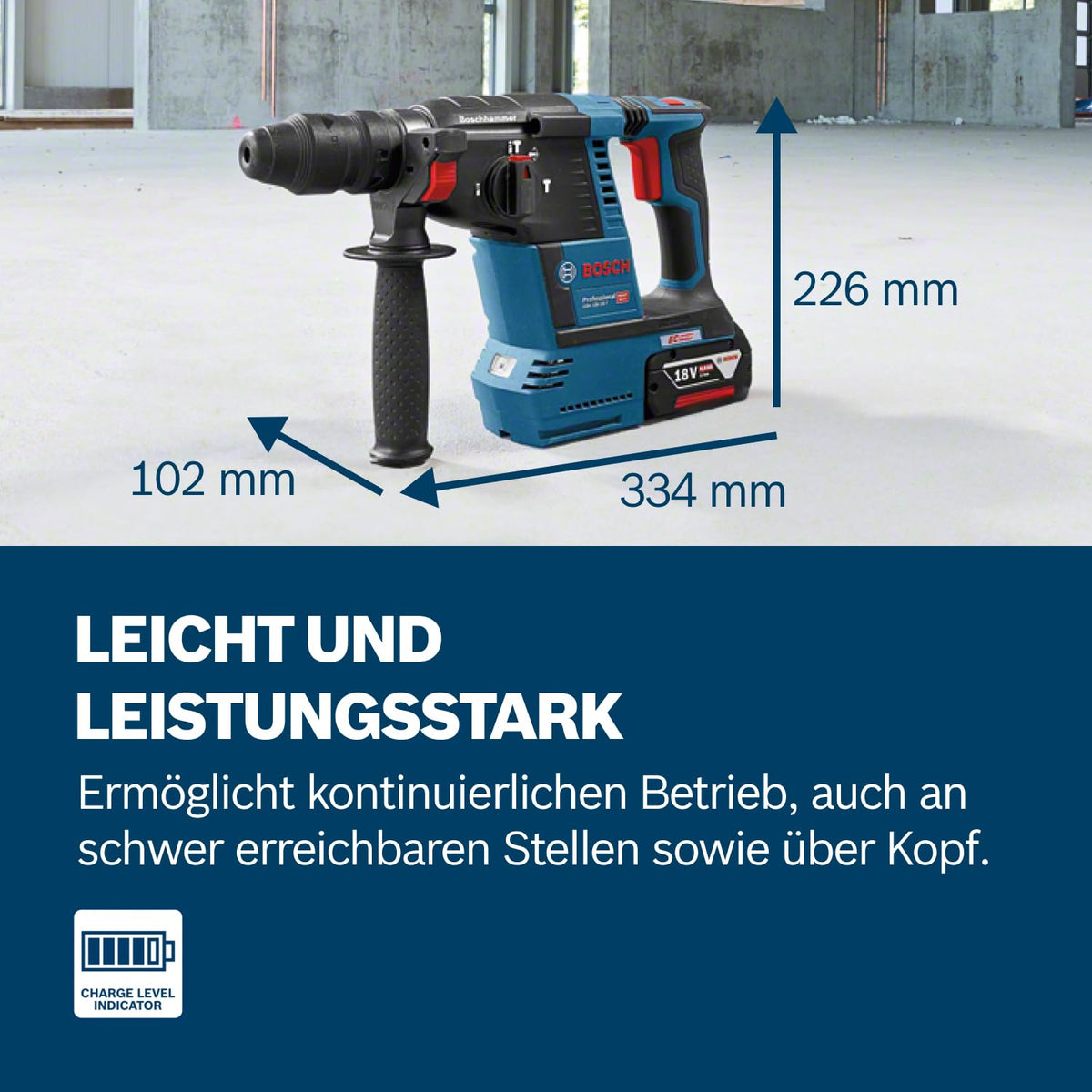 Bosch PRO 18 V System Akku Bohrhammer GBH 18 V-26 (SDS Plus, Bohr-Ø max: Beton/Stahl/Holz 26/13/30 mm, inkl. Zusatzhandgriff,
