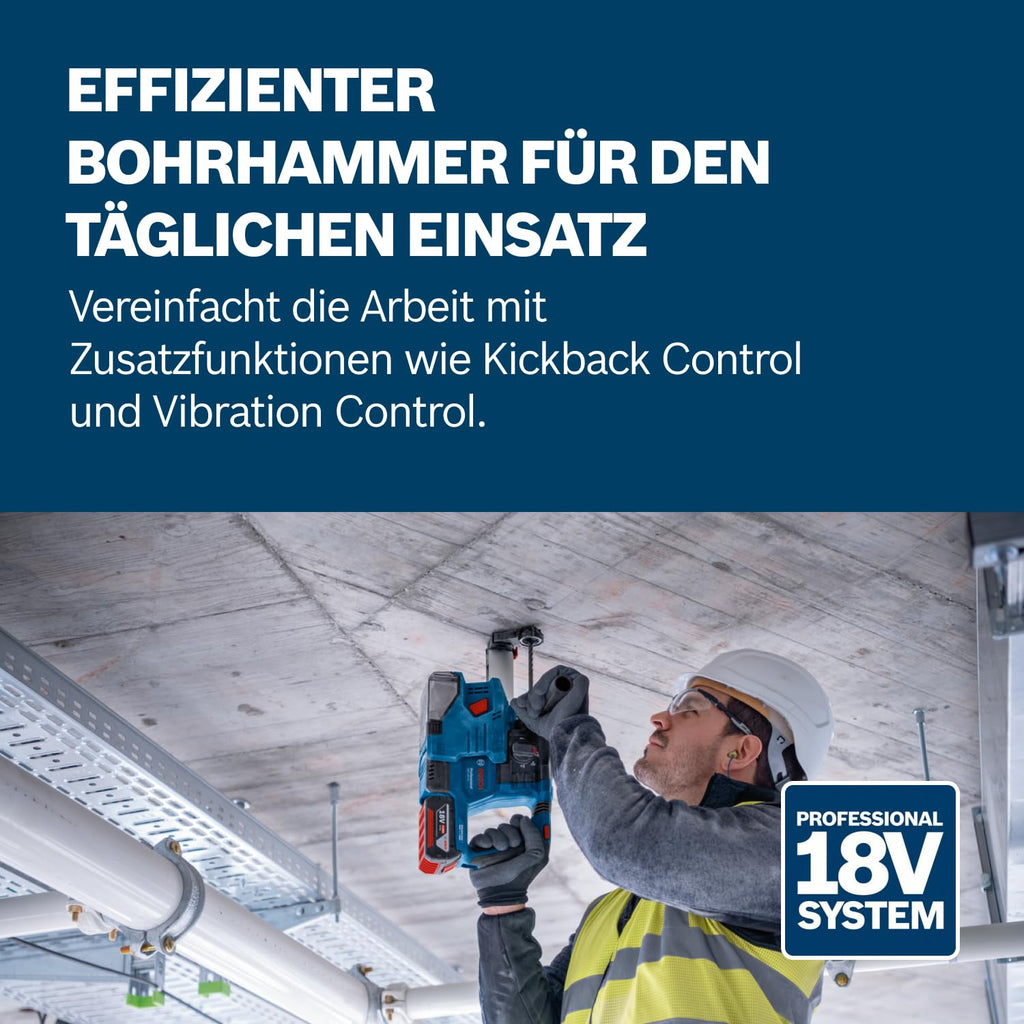 Bosch Professional 18 V System Akku Bohrhammer GBH 18 V-22 (mit SDS plus, inkl. 2x 4,0 Ah Akku, Schnellladegerät GAL 18 V-40,