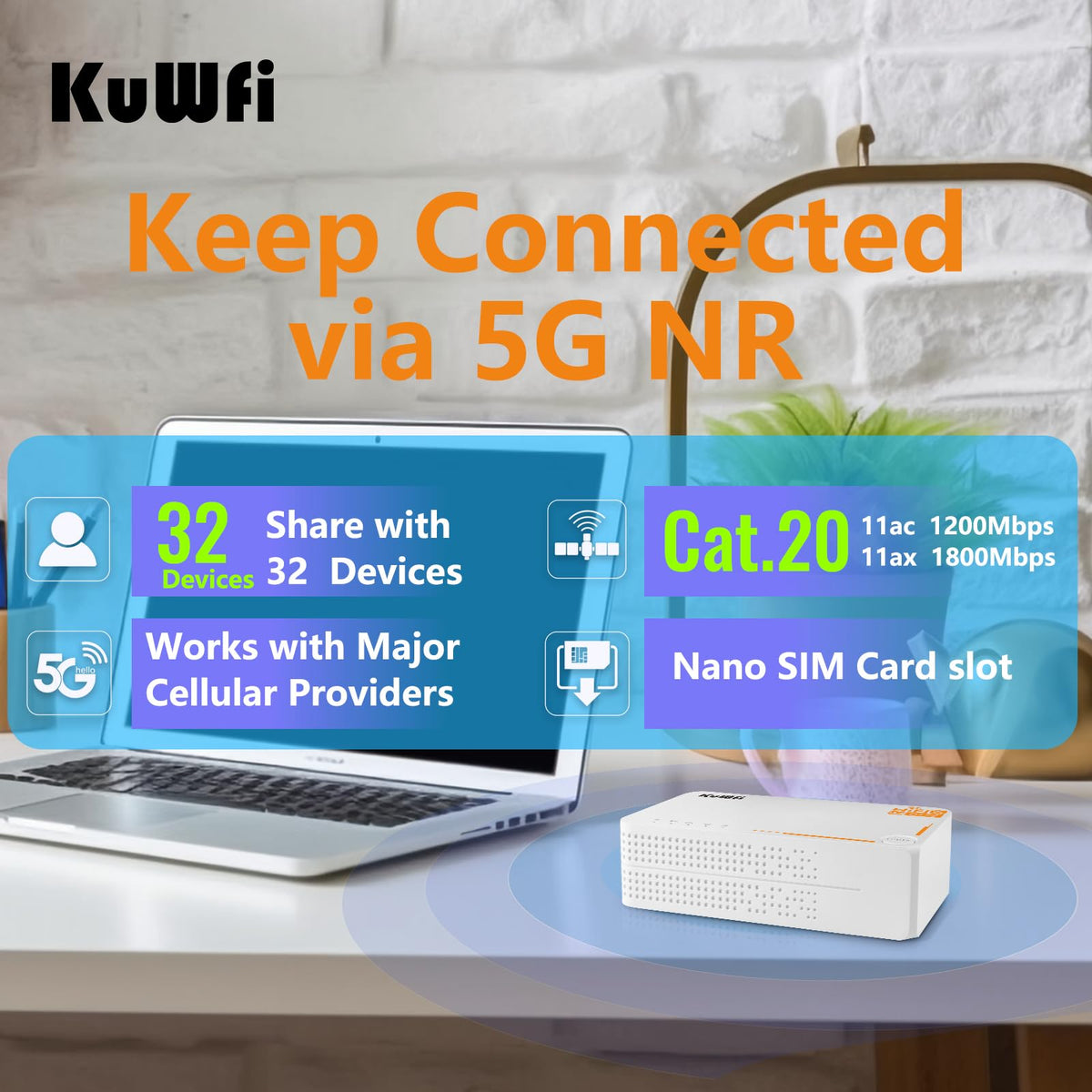 KuWFi 5G WiFi 6 Mobiler Router – AX3600 Dual-Band Hotspot mit SIM & eSIM, bis zu 2,5 Gbit/s – Produktansicht 4