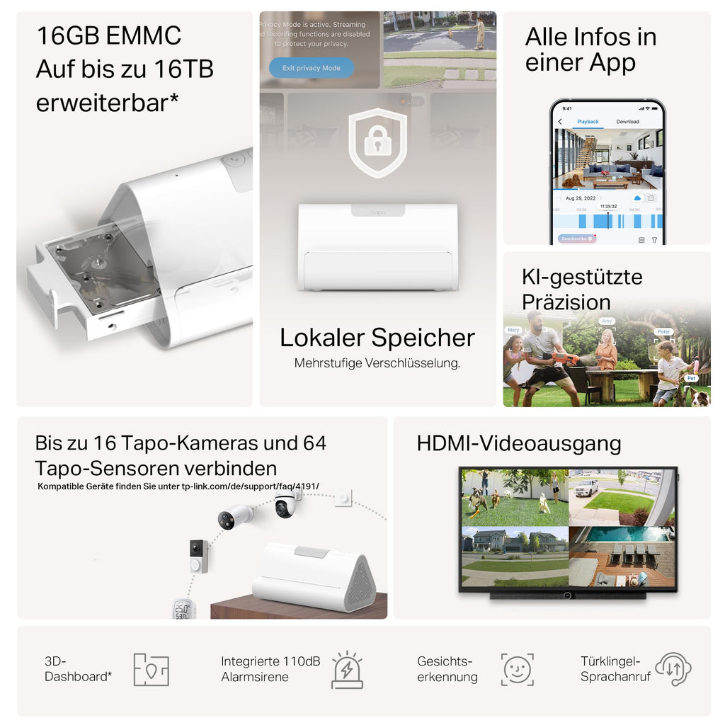 TP-Link Tapo H500 HomeBase – Smart Hub mit 16GB Speicher, erweiterbar auf 16TB – Produktansicht 4