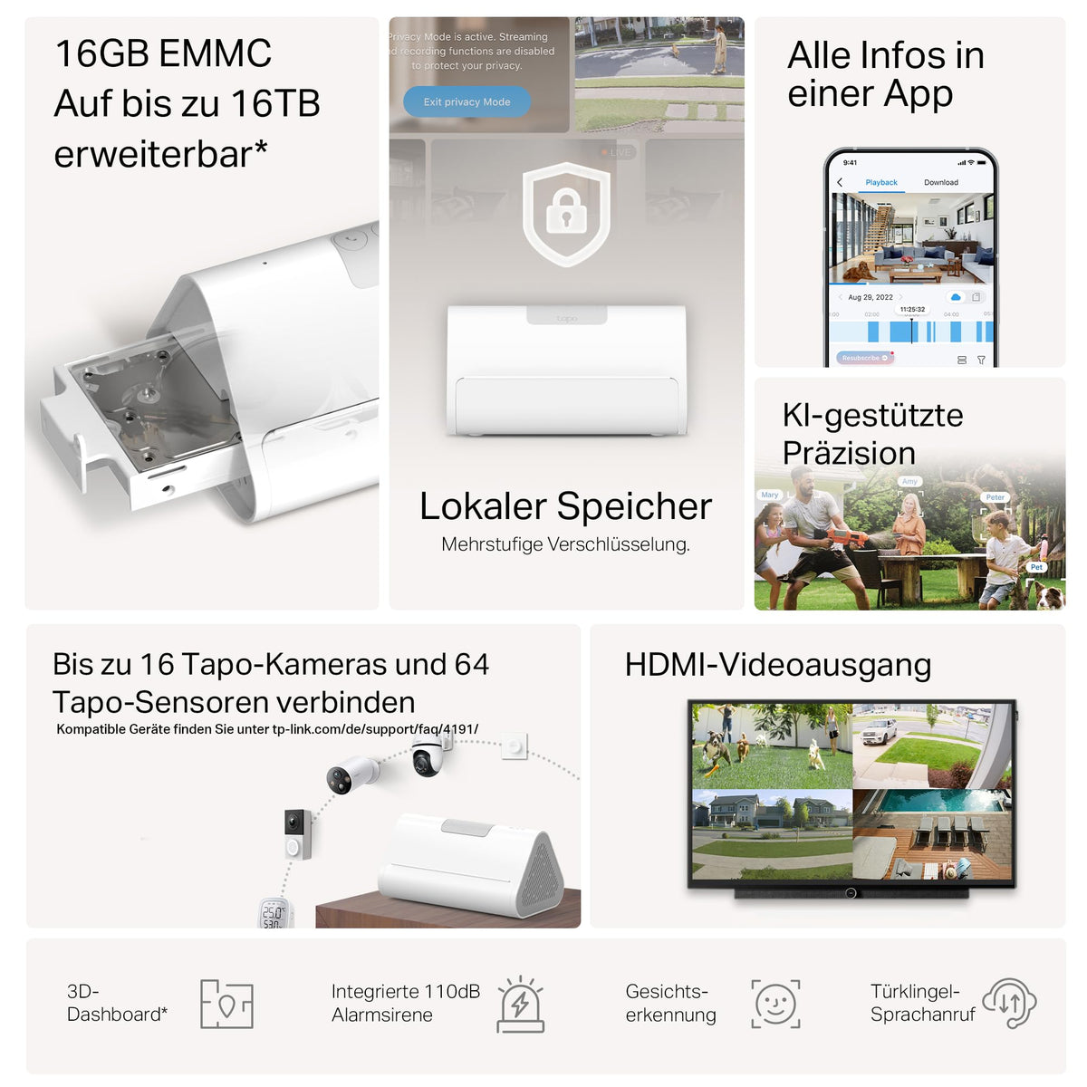 TP-Link Tapo H500 HomeBase – Smart Hub mit 16GB Speicher, erweiterbar auf 16TB – Produktansicht 4