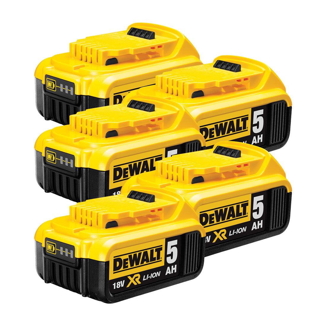 DeWalt DCB184X5 18 V 5 Ah Li-Ion XR Schiebeakku im 5er-Pack – Produktansicht 1