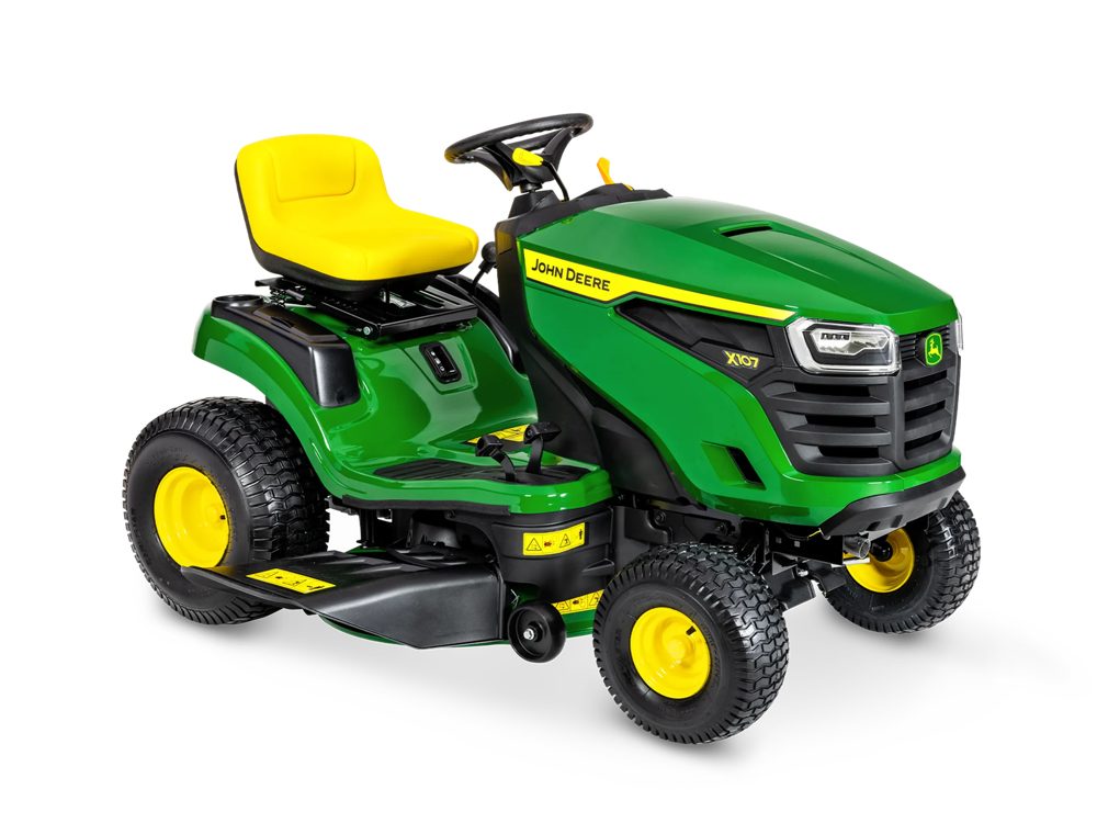 John Deere X107 Rasentraktor mit 107 cm Mähdeck – Produktansicht 1