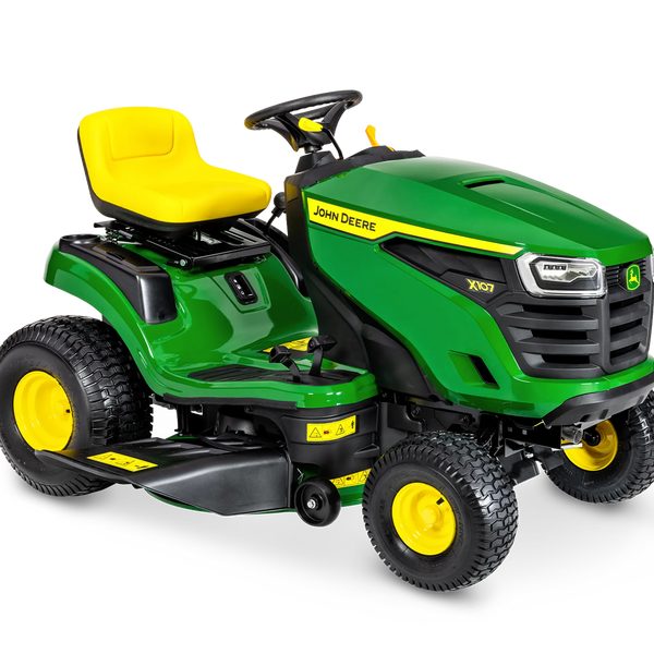 John Deere X107 Rasentraktor mit 107 cm Mähdeck – Produktansicht 2