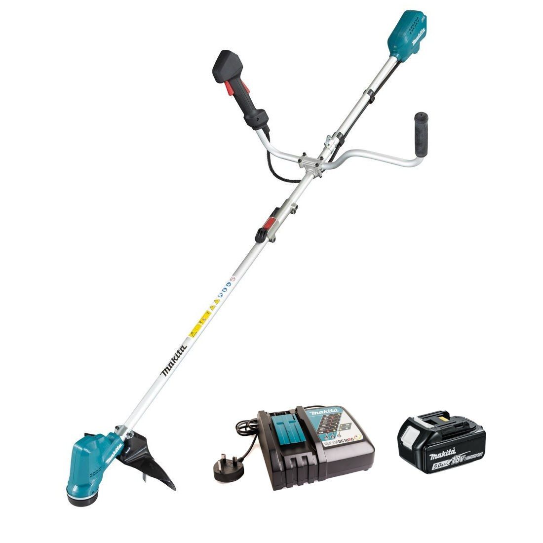 Makita DUR191URT8 18 V LXT bürstenlos Split-Shaft U-Handle Rasentrimmer inkl. 1x 5,0 Ah Akku – Produktansicht 1